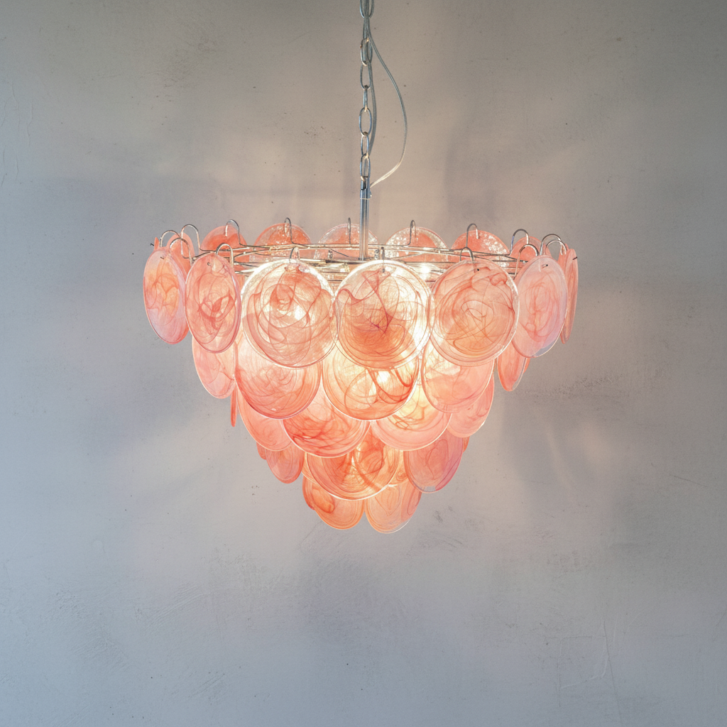 Dora Handblown Disc Glass Chandelier 27.6" Pink
