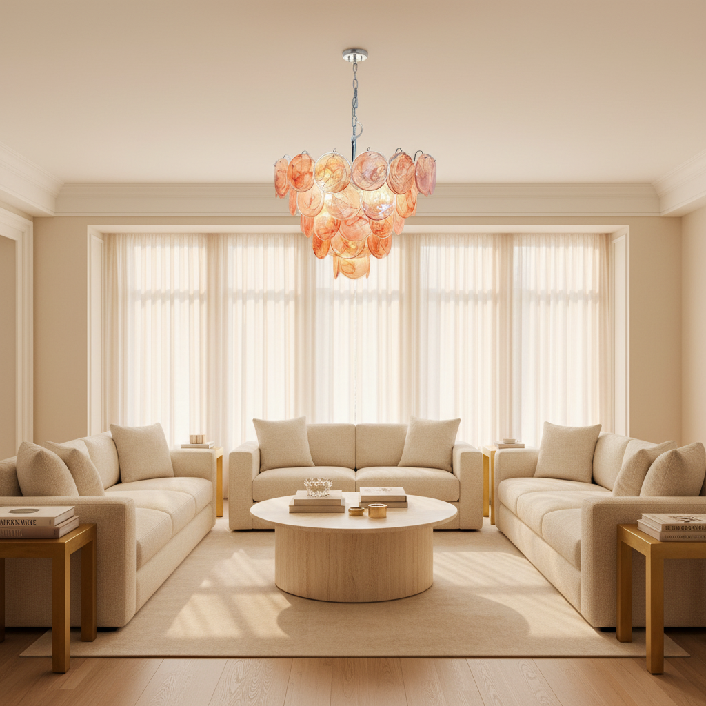 Dora Handblown Disc Glass Chandelier 27.6" Pink