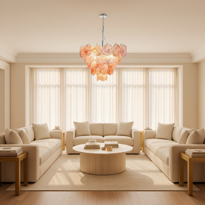 Dora Handblown Disc Glass Chandelier 27.6" Pink