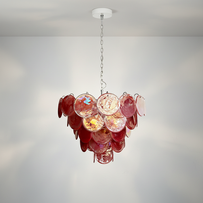 Dora Handblown Disc Glass Chandelier 27.6" Pink