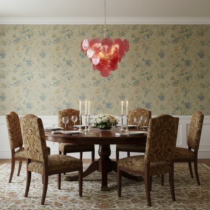 Dora Handblown Disc Glass Chandelier 27.6" Pink