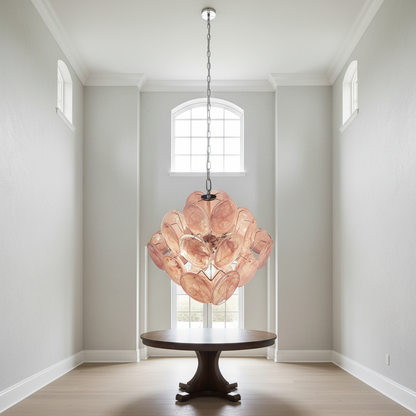 Dora Handblown Disc Glass Chandelier 19.7" Pink