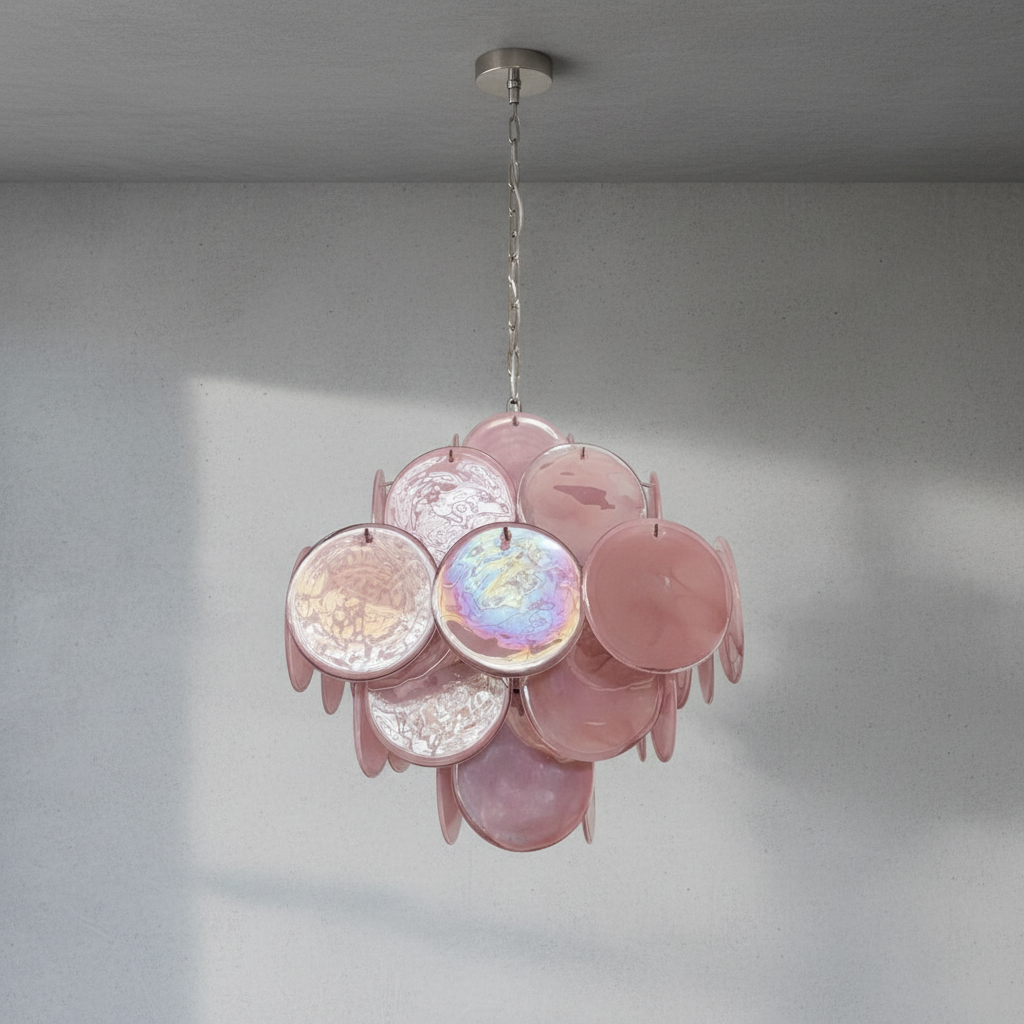Dora Handblown Disc Glass Chandelier 19.7" Pink