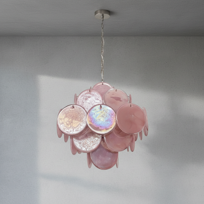 Dora Handblown Disc Glass Chandelier 19.7" Pink