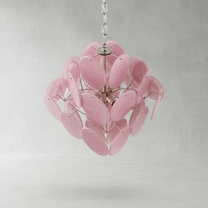 Dora Handblown Disc Glass Chandelier 19.7" Pink