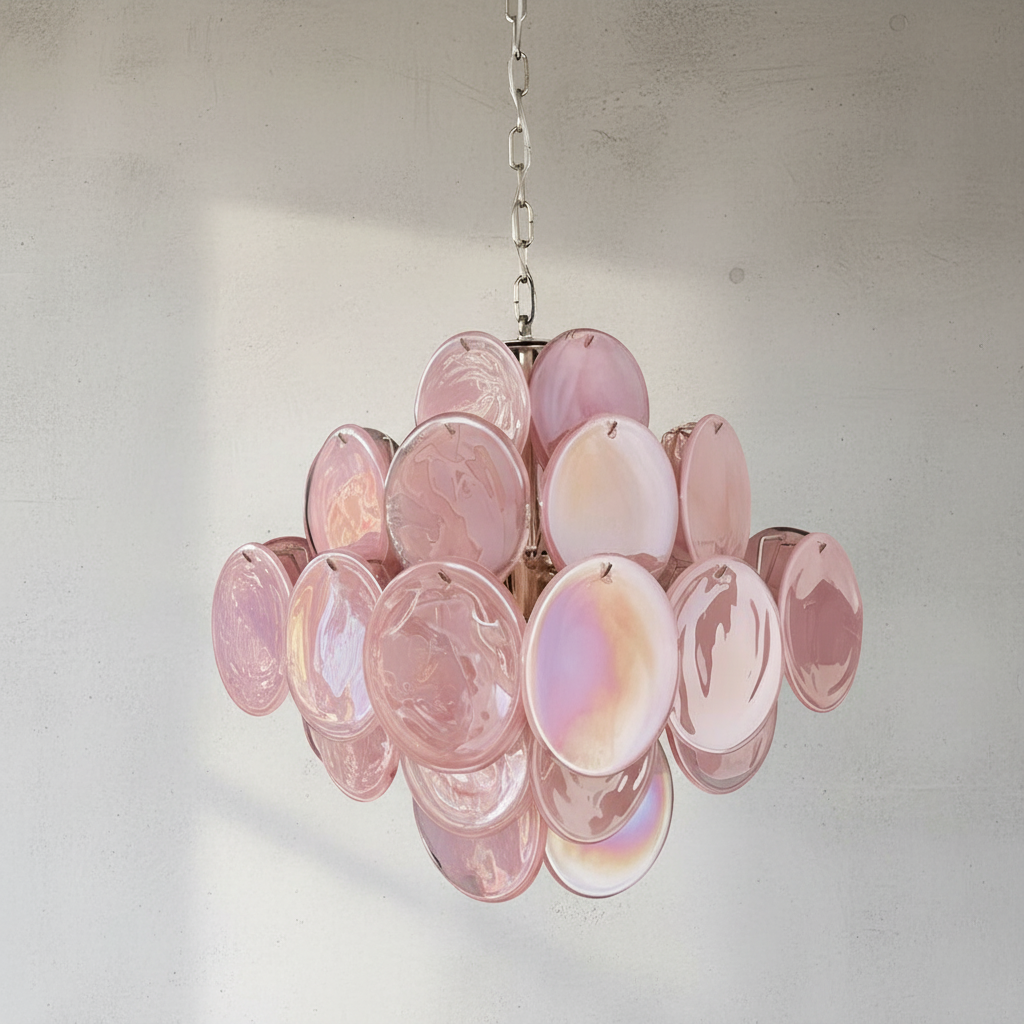 Dora Handblown Disc Glass Chandelier 19.7" Pink