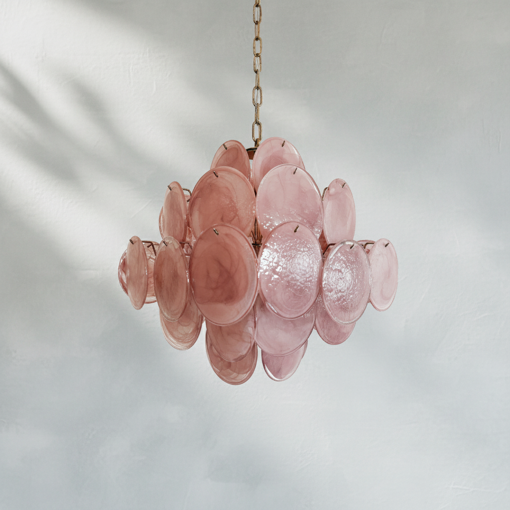 Dora Handblown Disc Glass Chandelier 19.7" Pink