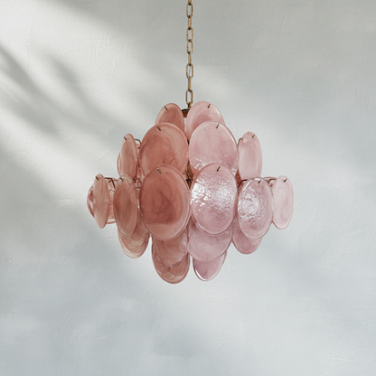 Dora Handblown Disc Glass Chandelier 19.7" Pink