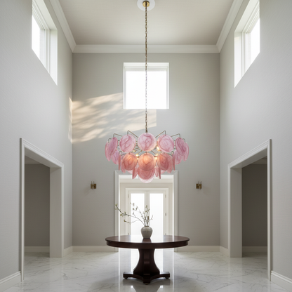 Dora Handblown Disc Glass Chandelier 19.7" Pink