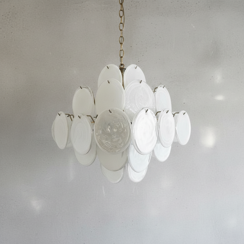 Dora Handblown Disc Glass Chandelier 19.7" White