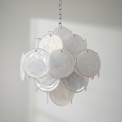 Dora Handblown Disc Glass Chandelier 19.7" White
