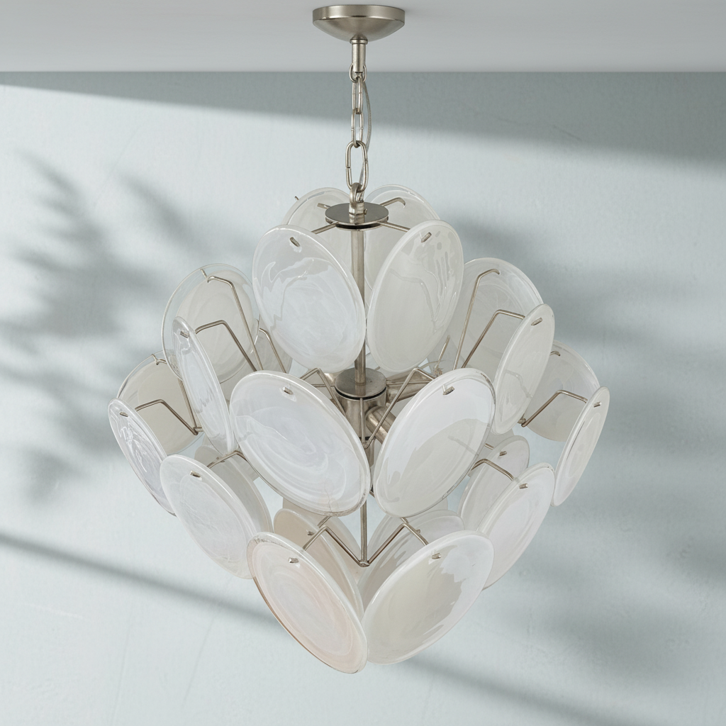 Dora Handblown Disc Glass Chandelier 19.7" White