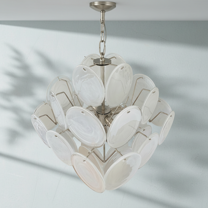 Dora Handblown Disc Glass Chandelier 19.7" White