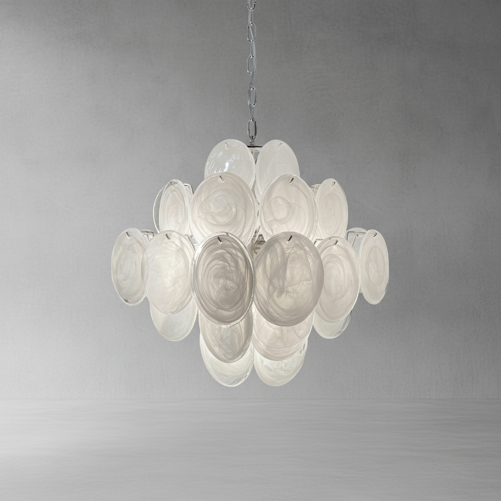 Dora Handblown Disc Glass Chandelier 19.7" White