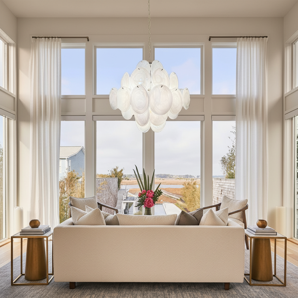 Dora Handblown Disc Glass Chandelier 19.7" White