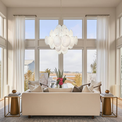 Dora Handblown Disc Glass Chandelier 19.7" White