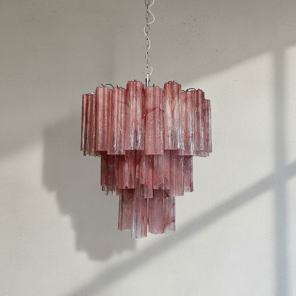 Venetian Handblown Tube Glass Chandelier 25.6" Pink 48 Tubes