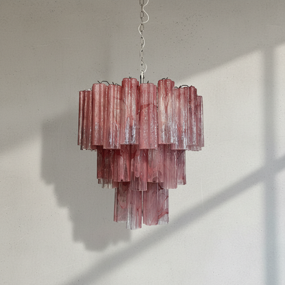 Venetian Handblown Tube Glass Chandelier 25.6" Pink 48 Tubes