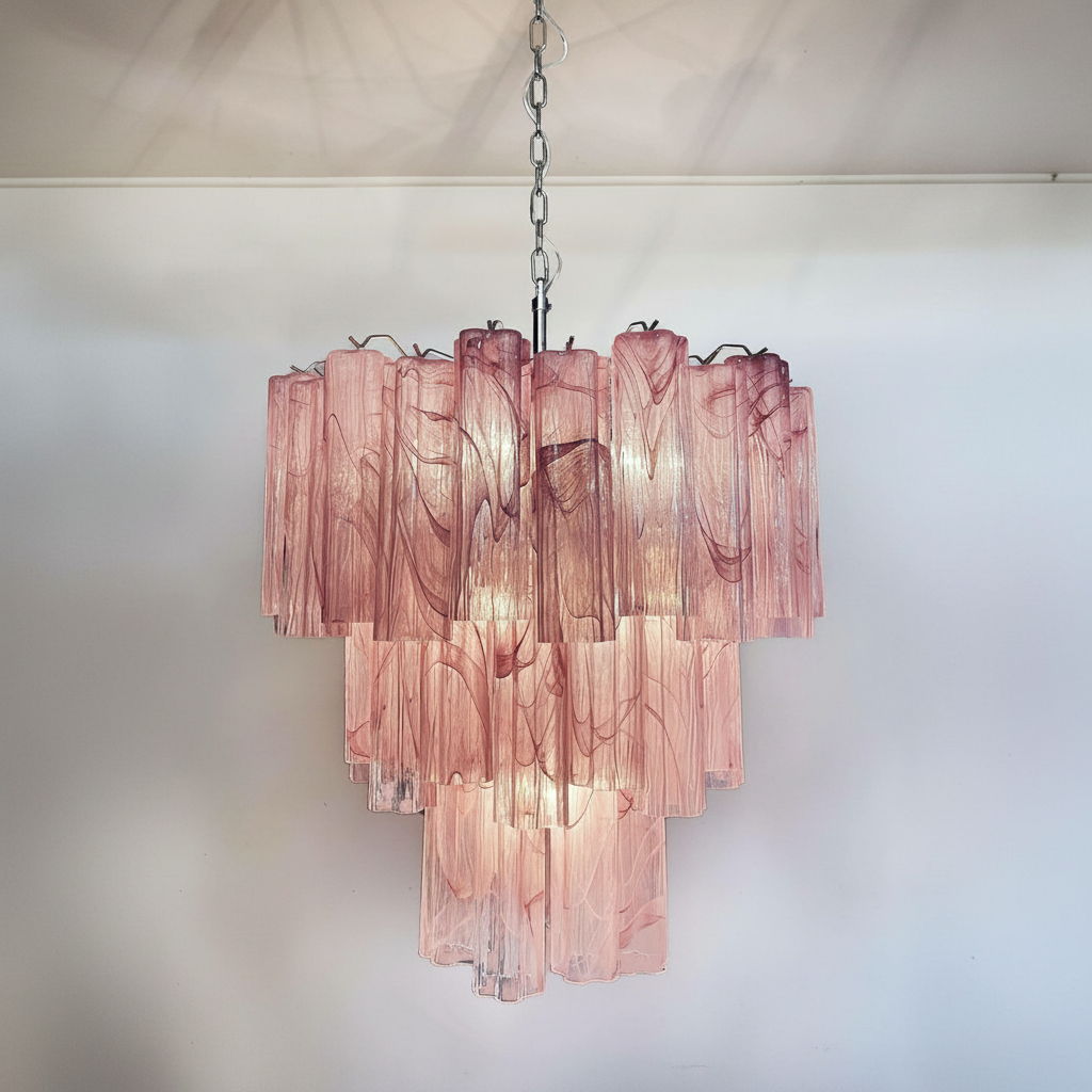 Venetian Handblown Tube Glass Chandelier 25.6" Pink 48 Tubes