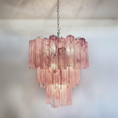 Venetian Handblown Tube Glass Chandelier 25.6" Pink 48 Tubes