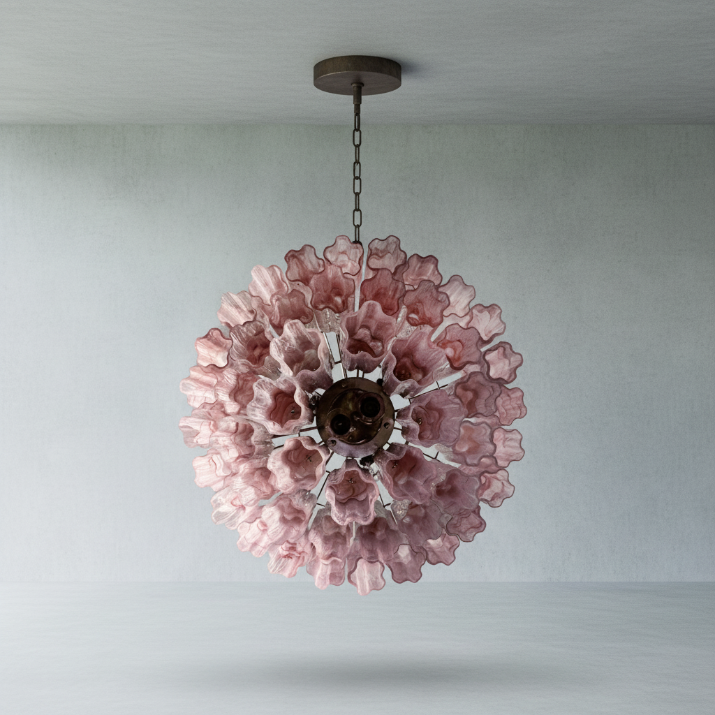 Venetian Handblown Tube Glass Chandelier 25.6" Pink 48 Tubes