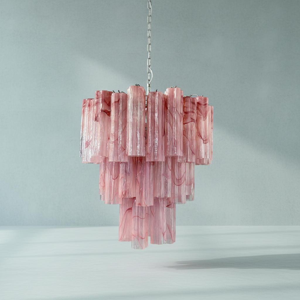 Venetian Handblown Tube Glass Chandelier 25.6" Pink 48 Tubes