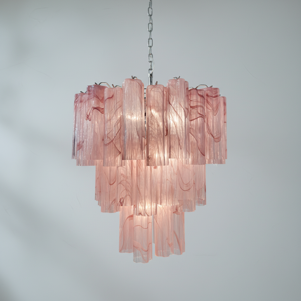 Venetian Handblown Tube Glass Chandelier 25.6" Pink 48 Tubes