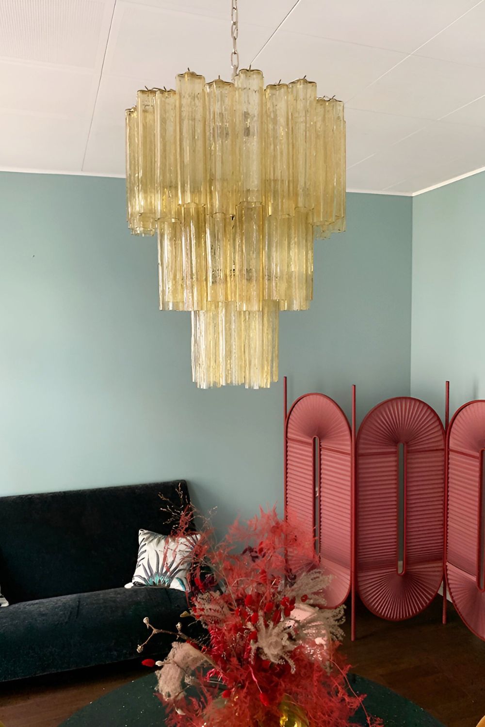Three-Tier Yellow  Glass Art Chandelier - view 2 | everlamps