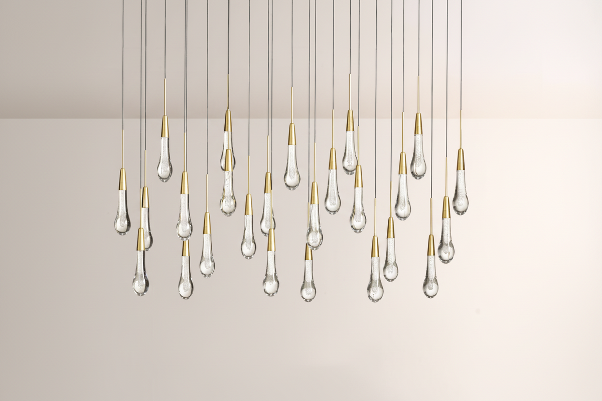 Raindrop Glass Solitaire Linear Chandelier -Everlamps
