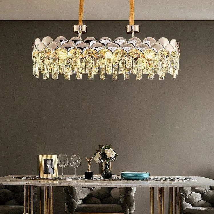 Modern Fish Scale Tiered Crystal Pendant Chandelier Suit for Living Room & Bedroom