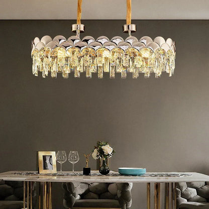 Modern Fish Scale Tiered Crystal Pendant Chandelier Suit for Living Room & Bedroom
