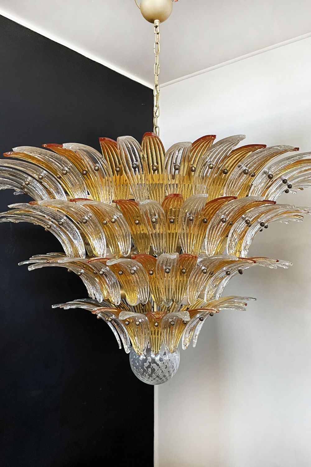 Amber and Clear Art Glass Palmette Chandelier - view 5 | everlamps