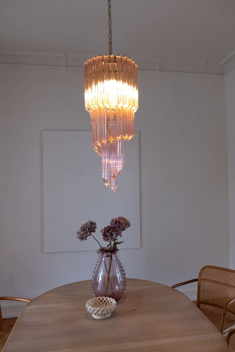 Pink Art Glass Prism Spiral Chandelier - view 2 | everlamps