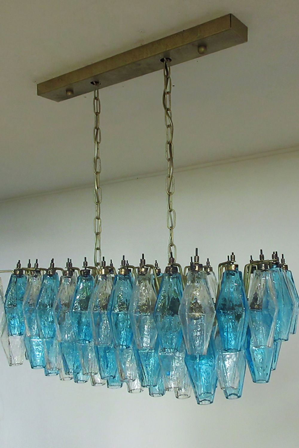 Vintage blue and clear glass Art Poliedri chandelier - view 3 | everlamps