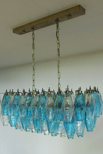 Vintage blue and clear glass Art Poliedri chandelier - view 3 | everlamps