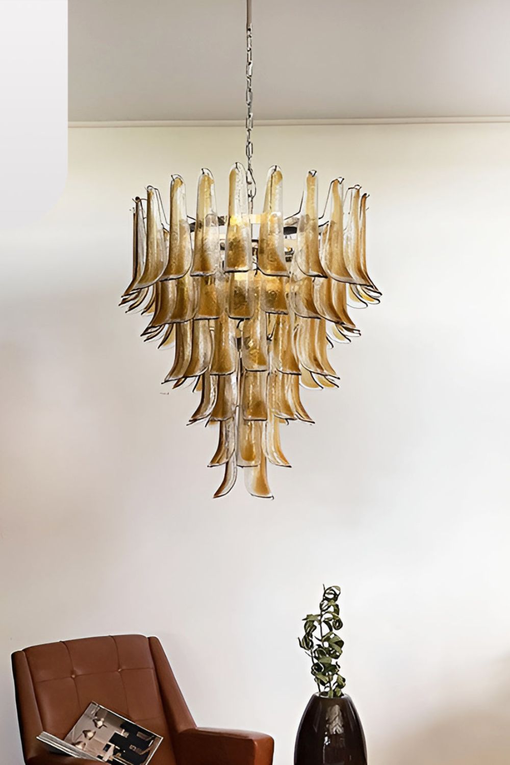 Amber Art Glass Petal Cascade Chandelier - view 4 | everlamps