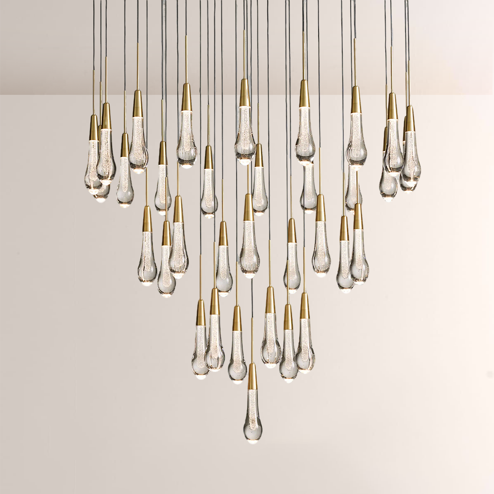 Raindrop Glass Round Solitaire Chandelier-Everlamps