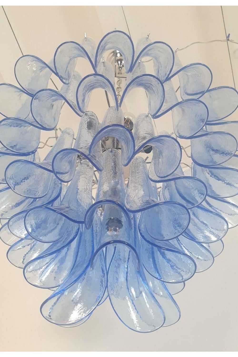 Vintage 1980s Blue Art Glass Petal Chandelier - view 8 | everlamps