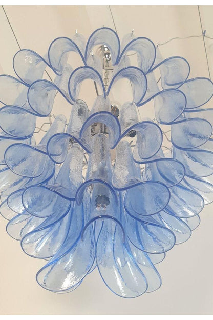 Vintage 1980s Blue Art Glass Petal Chandelier - view 8 | everlamps
