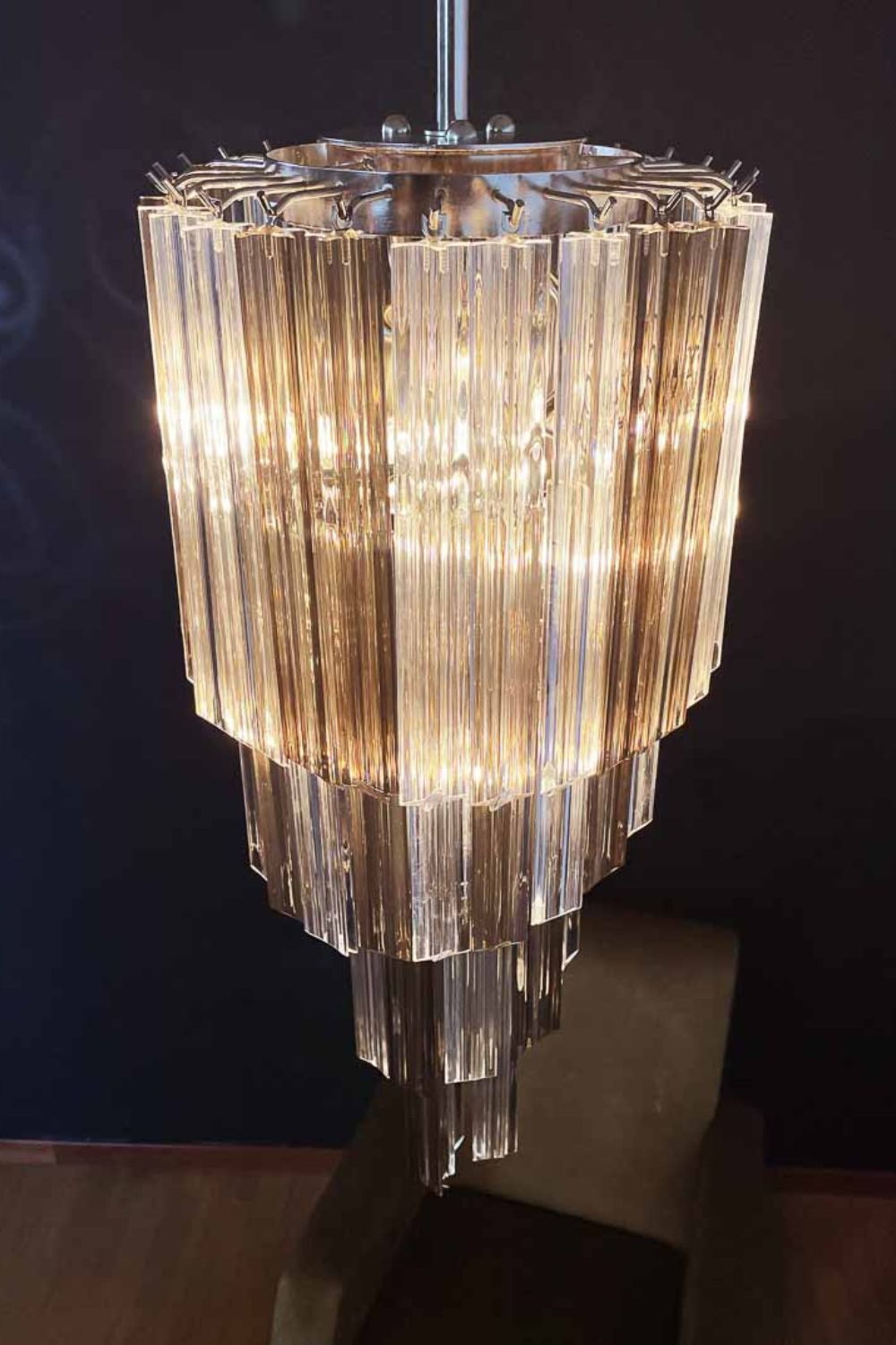 Vintage Smoked Art Glass Prism Spiral Chandelier - view 10 | everlamps