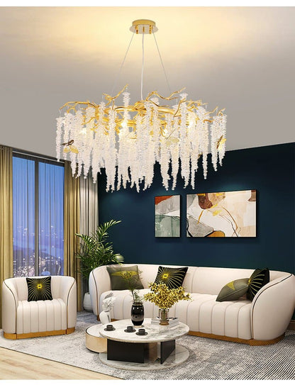 Branch Luxury Long Snowflake Crystal Chandelier