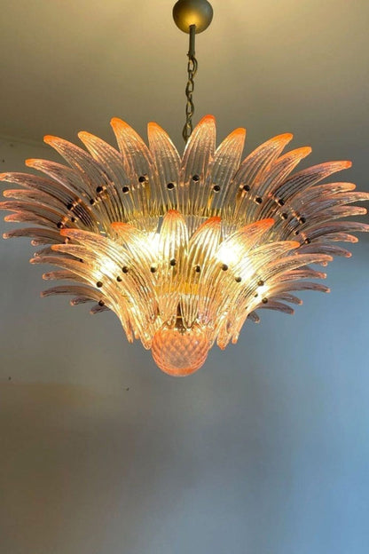 Vintage Art Pink Palm Leaf Glass Chandelier - view 5 | everlamps