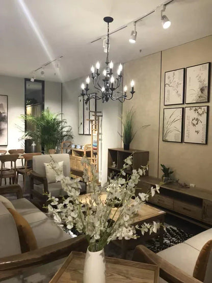 Multi Layer Iron Chandelier with Electronic Candles in Vintage Country Style for Living Room Cafe and Study