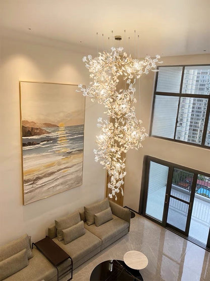 Ceramic Ginkgo Staircase Long Branch Chandelier - jchandelier