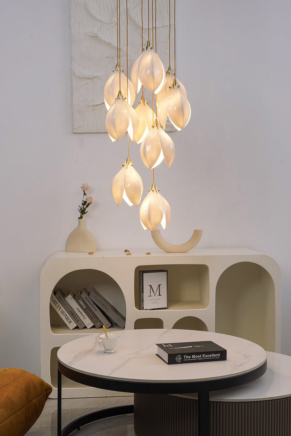 Gold Stem Ceramic Flower Chandelier - view 2 | everlamps