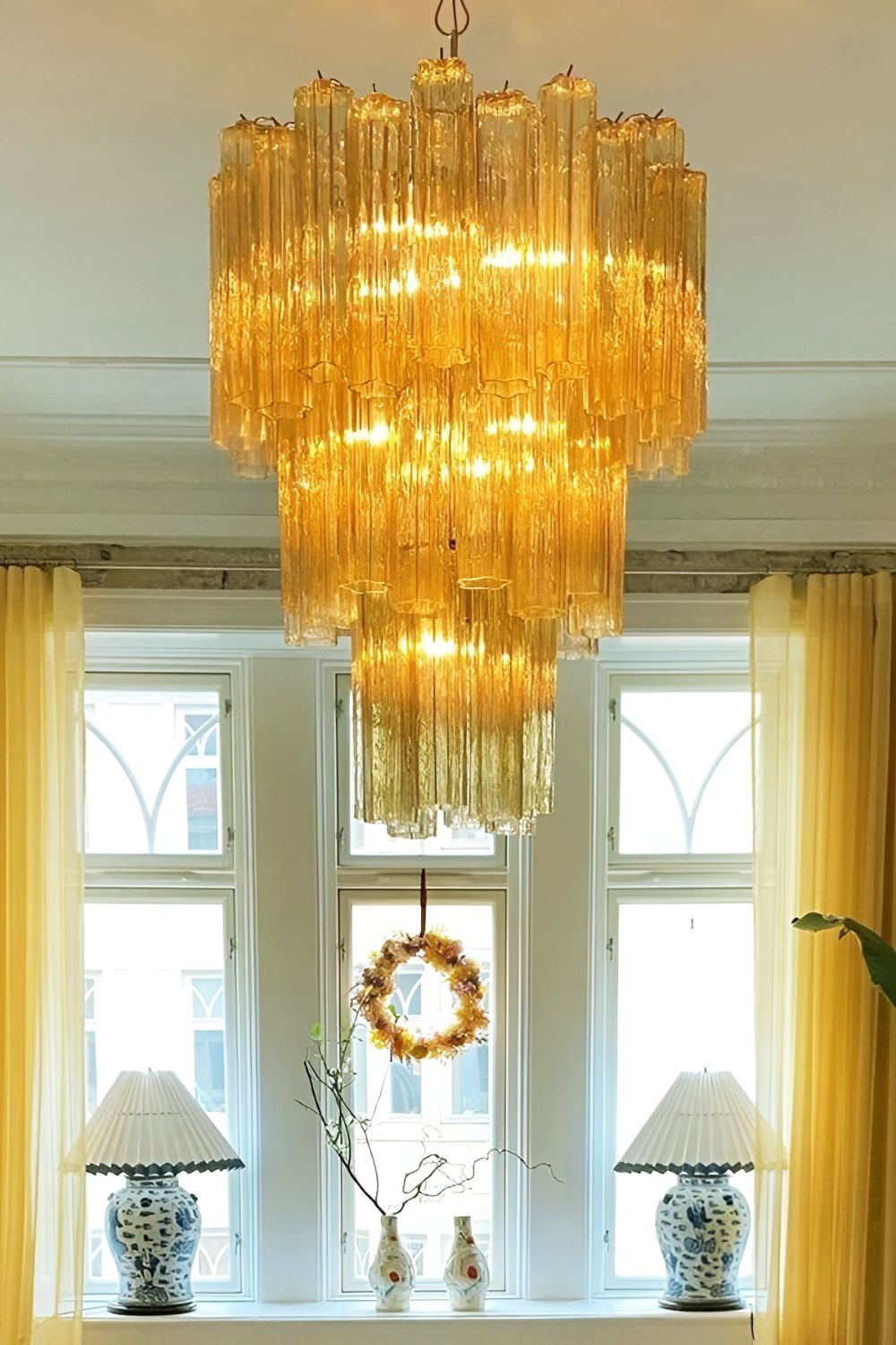 Three-Tier Yellow  Glass Art Chandelier - view 4 | everlamps