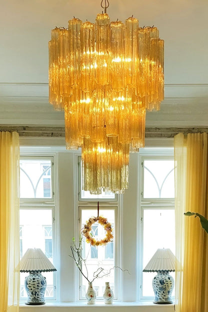 Three-Tier Yellow  Glass Art Chandelier - view 4 | everlamps