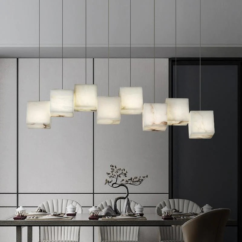 Vasilia Alabaster Cubic Pendant For Dining Table, Kitchen Island Pendant