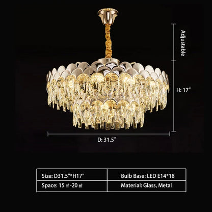 Modern Fish Scale Tiered Crystal Pendant Chandelier Suit for Living Room & Bedroom