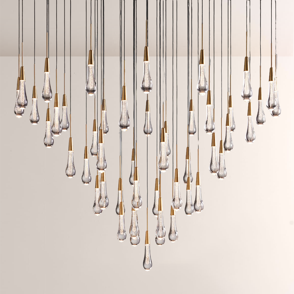 Raindrop Glass Round Solitaire Chandelier -Everlamps